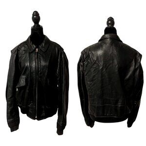 Vintage USA-Made Goatskin Leather Bomber Jacket – Black, Zip Front